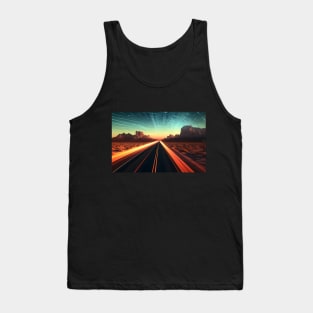 Star Trails and Speeding Lights on a Desert Road at Sunset Tank Top